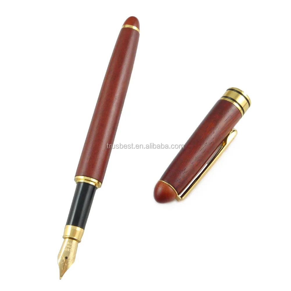 Classical wood fountain pen with carved logo