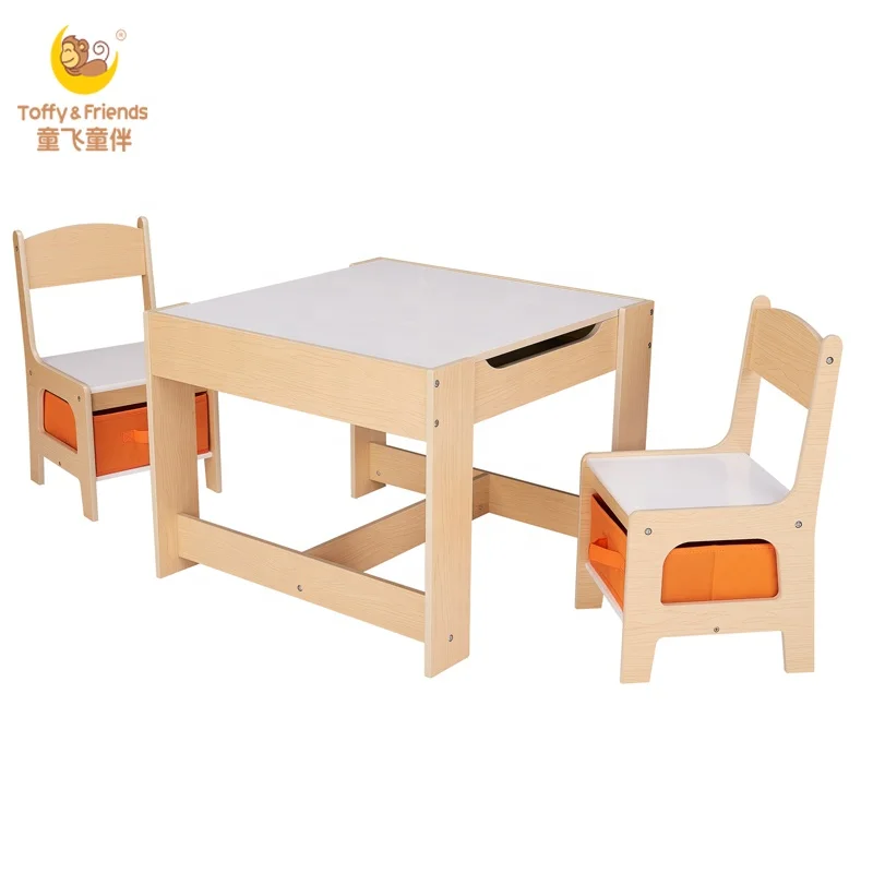 Toffy Friends Double Sided Kids Wooden Drawing Table Chair Set