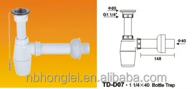 
Plastic bottle traps and waste for wash basin/bidet TD-D07 