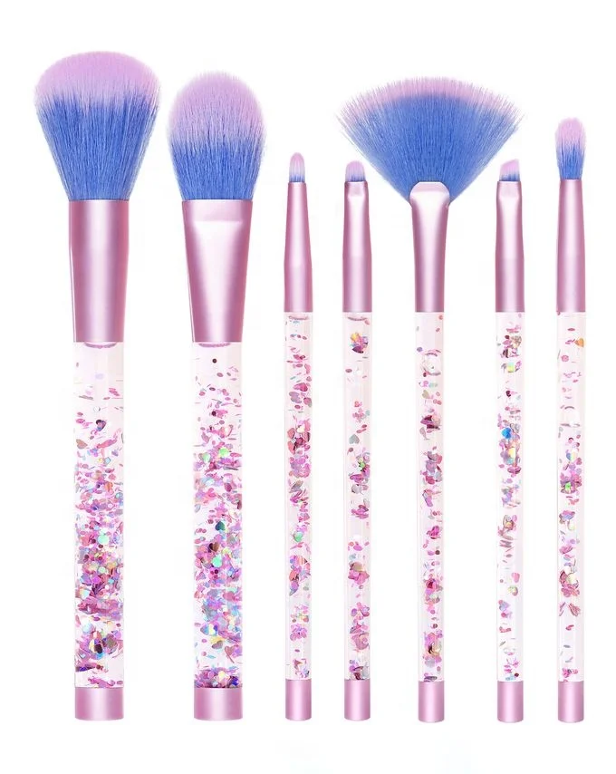 

Transparent handle Glitter makeup Brush 7pcs cosmetic brush Facial Brush, Blue