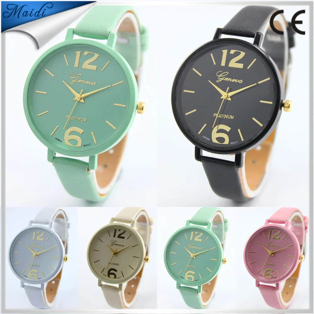 Free Shipping Alibaba Hot Fashion Women's Geneva Candy Jelly Color Ladies Leather Quartz Analog Dress Wrist Watch GW062