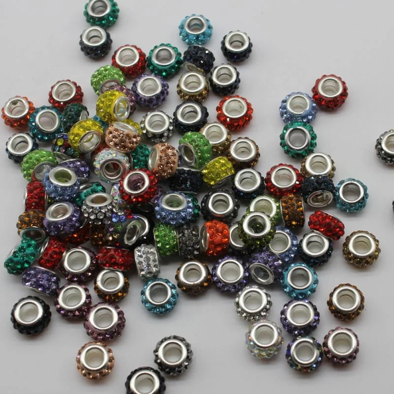 

Wholesale 100pcs  Colorful Beautiful Rhinestone Big Hole Clay Beads Fit European Charm Bracelet and Necklace