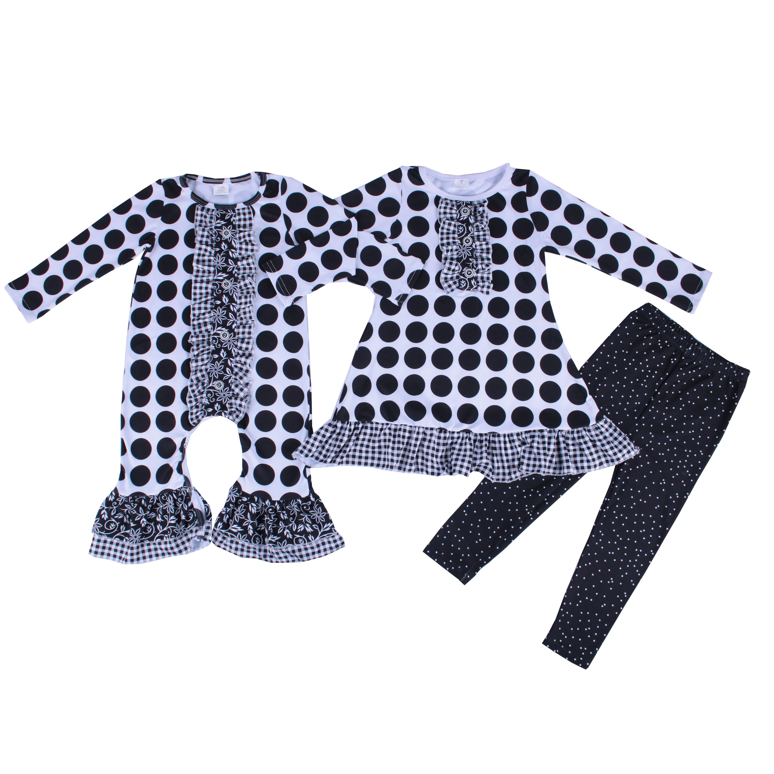 

Hot Sale Fashion Design Cute Baby Black Dot Long Sleeve Children Girl Boutique Baby Girl Fall Outfit, Picture