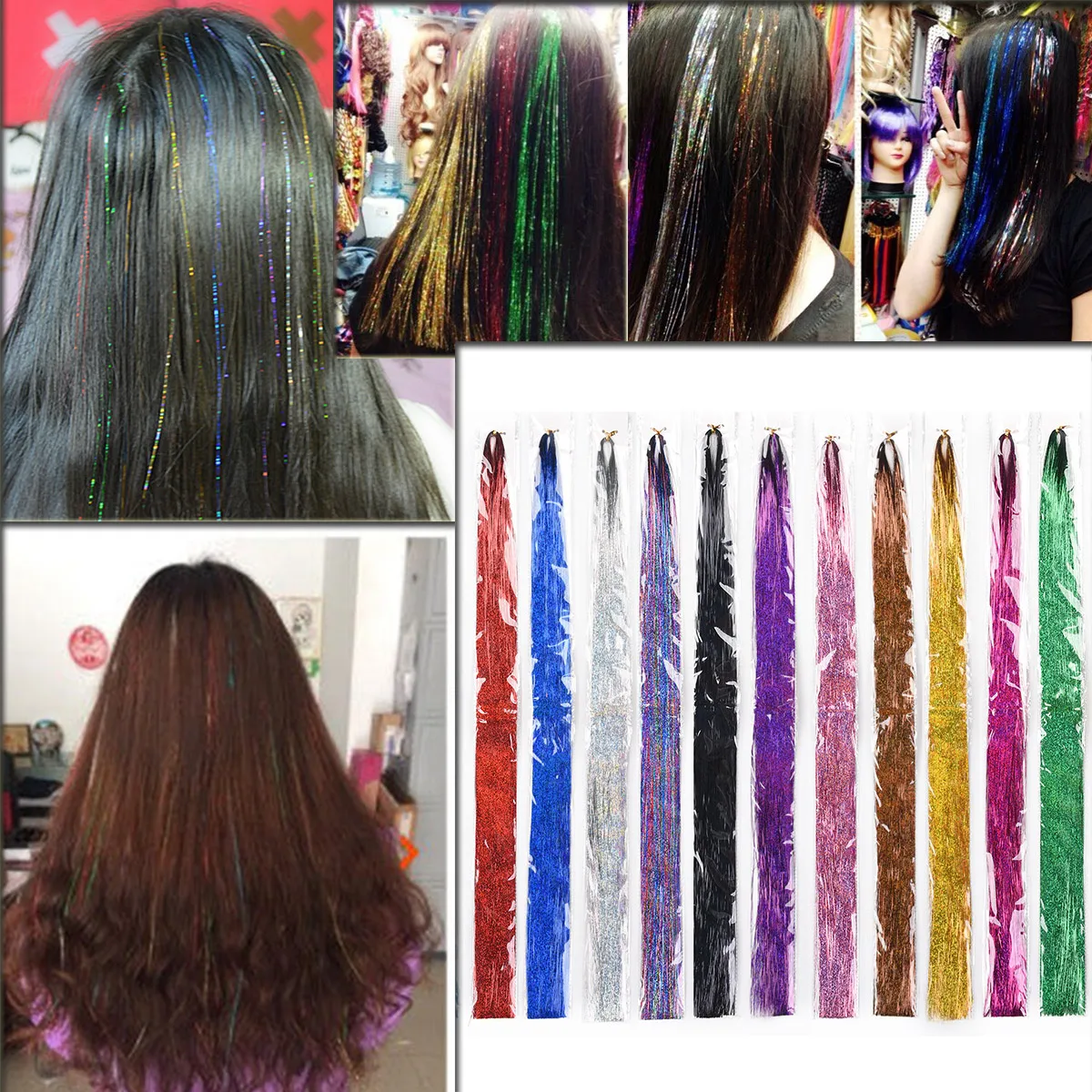 Alileader Fashion Sparkle Silk Tinsel Hair Extensions Glitter Dazzle
