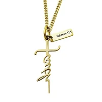 

Stainless steel faith cross necklace Hebrews 11:1 scripture pendant religious necklace custom 18k real gold necklace jewelry
