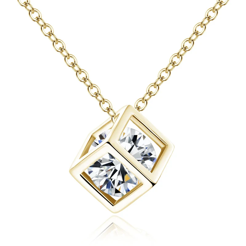 

Gold brass zircon N03 rose box pendant necklace