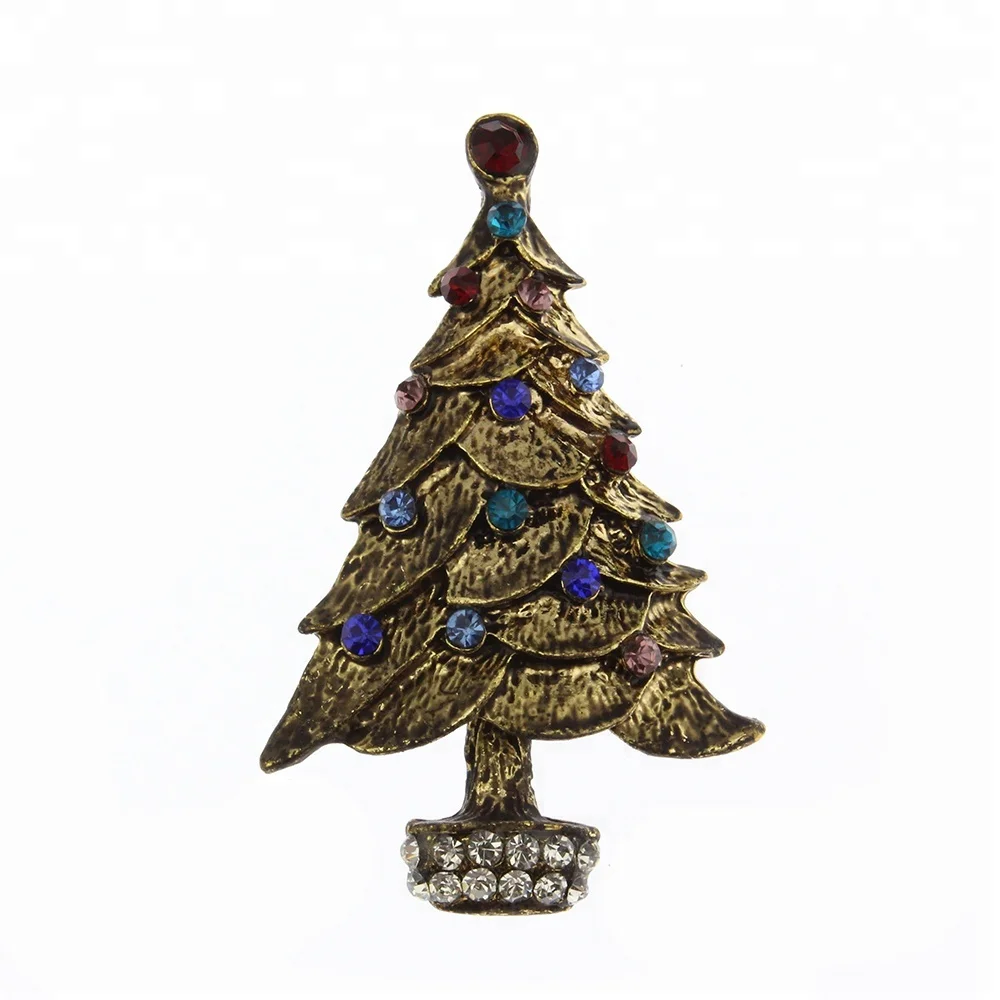 

Vintage Gold Plated Rhinestone Christmas Tree Brooch Pins
