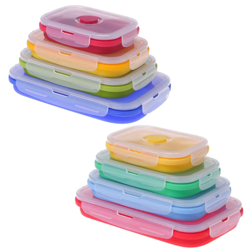 

Shipping Included Eco-Friendly Collapsible Silicone Lunch Box Set of 4 Pieces Food Container Storage, According to pantone color