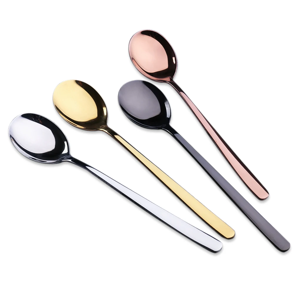 

Stainless Steel 304 Dinner Round Spoon Gold Plated Cutlery Korean Spoon With Logo
