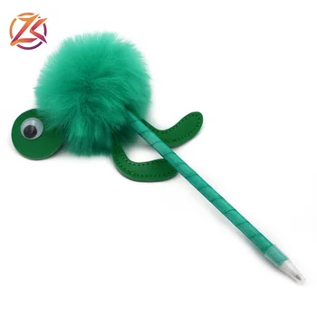 Baru Lucu Hewan Pu Kura Kura Kepala Berbulu Pom Pom Bola Pena