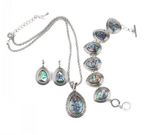 

Jewelry Set /jewelry type and 3Pcs Water Drop Abalone Shell Turquoise Gemstone Necklace Earring Bracelet, Many color