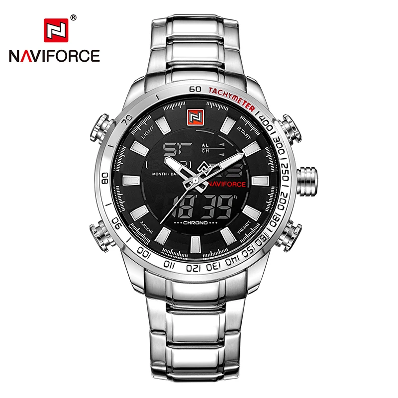 

New Style NAVIFORCE 9093 Stainless Steel Quartz+Digital Men Watch, As picture