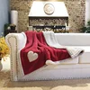 Red color warm heart printed coral fleece with sherpa backing polyester blanket throws