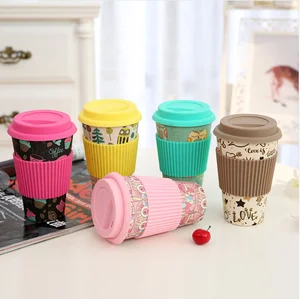 Image of 2018 Creative Bamboo Fiber made Spill Proof Water Cup Silicone Lid Cover Coffee Mug Cup