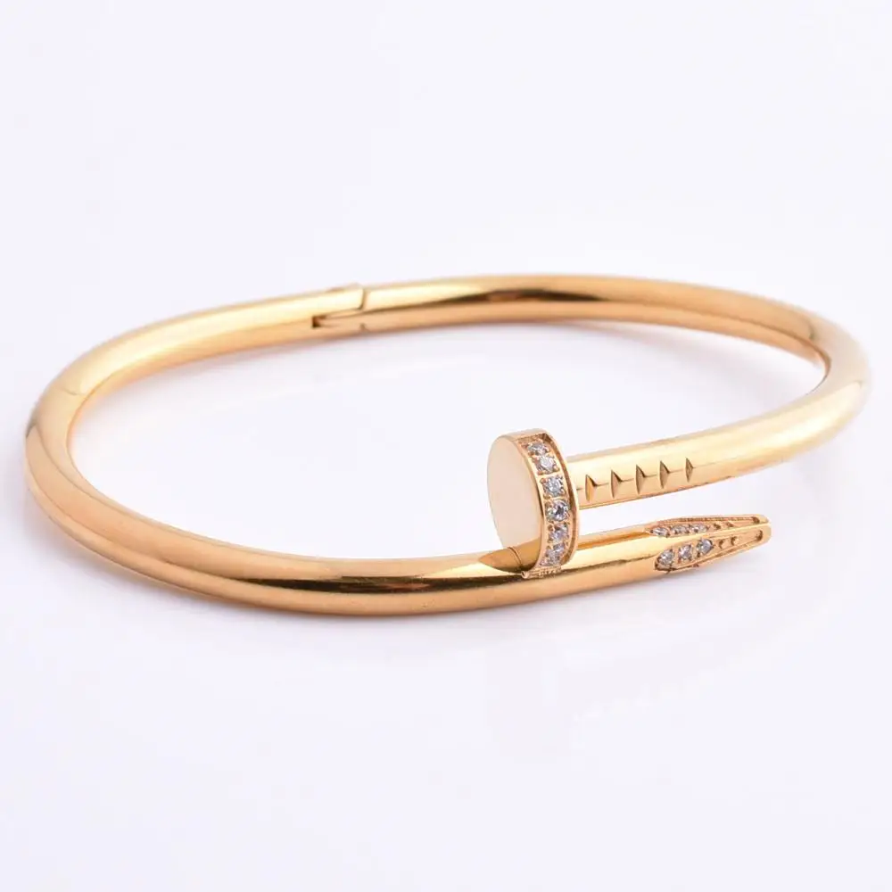 18K Gold Nail Screw Cuff Open Bracelet Bangle With Diamond