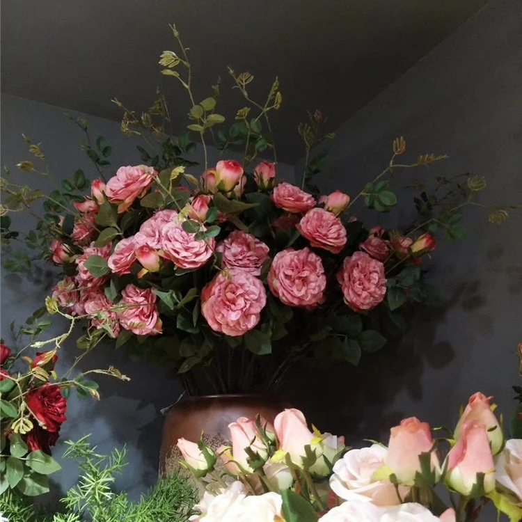 Wholesale Artificial Tea Rose With Branch Rose Flower Artificial Rose Stem For Artificial Flower