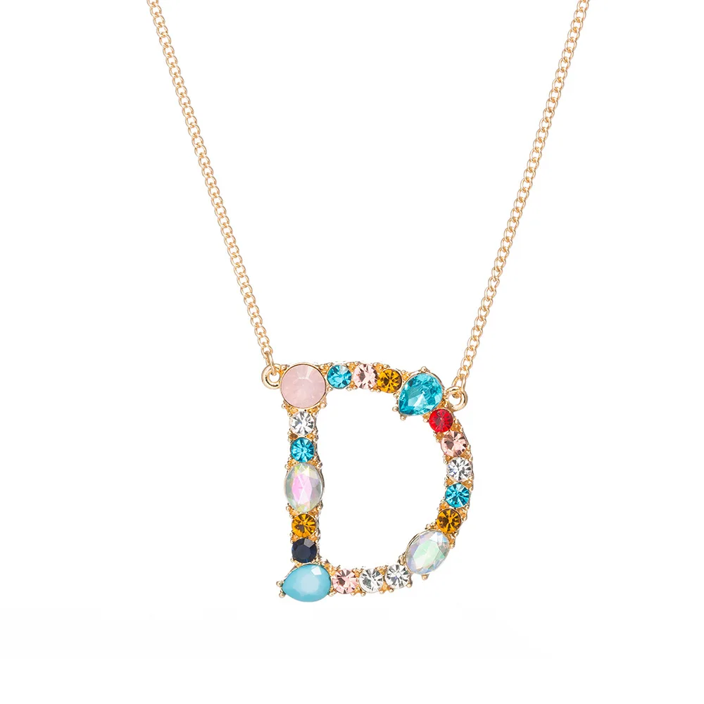 

Fashion 26 Letters Necklace Colorful Crystal Multicolor Alphabet Pendant Necklaces Rainbow Zircon Initial letter women Jewelry, Silver