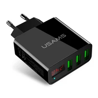 

USAMS good price 3 USB ports Charger LED Display EU/US Plug Smart Fast Charging Mobile Wall travel Charger for mobile phones