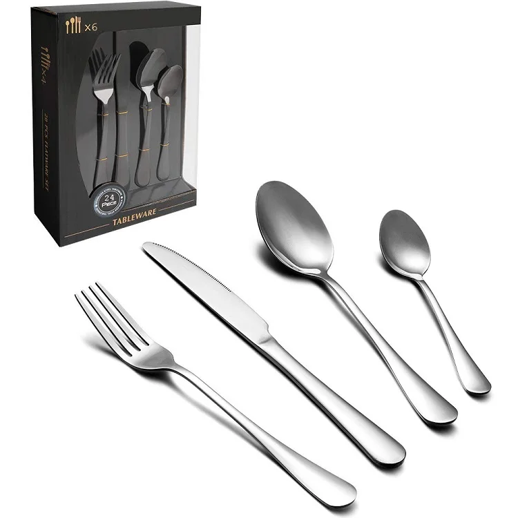 

Amazon Hot Sell 24pcs Stainless Steel Cutlery Set Service For 4, Sivler