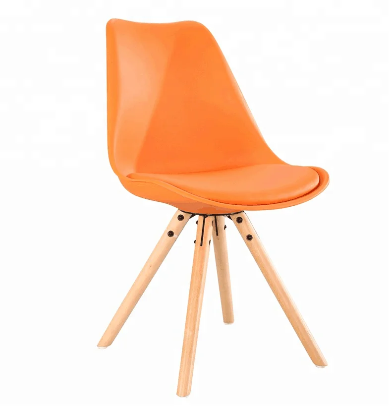 Wholesale Orange Plastic Scandinavian Dining Chair With Wood Leg For