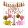 Baby Girl 1st Birthday Party 1st Birthday Decorations First Birthday Girl Pink and Gold Decorations Set