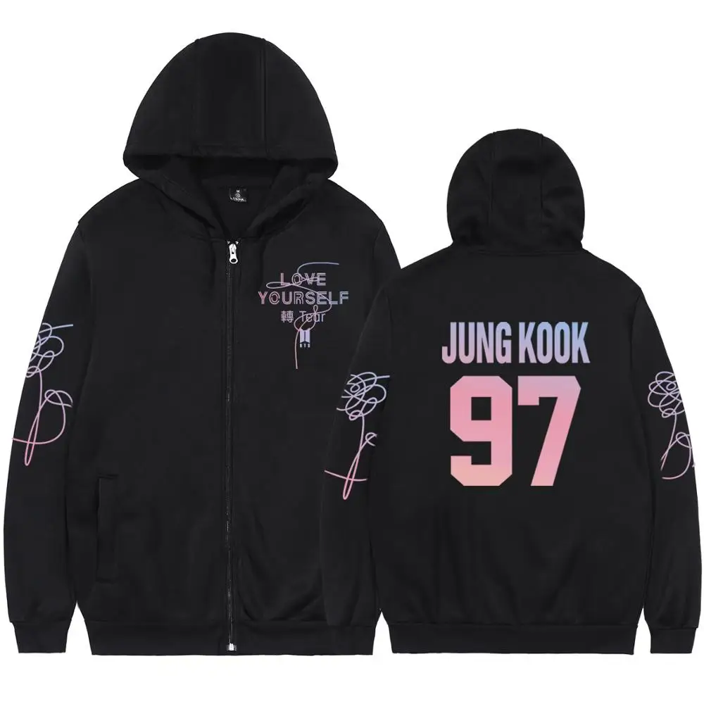

2019 new arrive women/ men zipper BTS sweatshirts K-POP V jimin Hooded streetwear couple hoodies, Multi colors