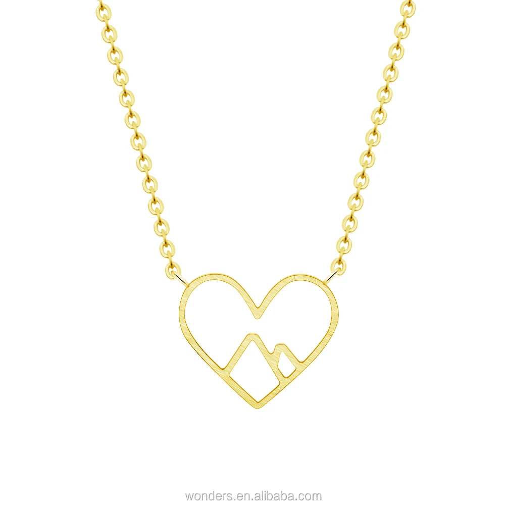 

Minimalist Dainty Heart Mountain Pendant Necklace Chain Stainless Steel Jewelry