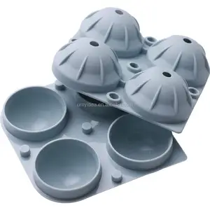 Image of Split Design Large Silicone Ice Cube Trays Mold - 4 Ice Cubes Ball Party Bar Whiskey Ice Sphere Mould Tray Round Maker Mold Tray