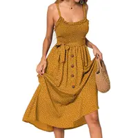 

Polka Dot Print Sundress Female A-Line Strapless Ruffle Sashes Dress Women Spaghetti Strap Summer Beach Dress Vestidos
