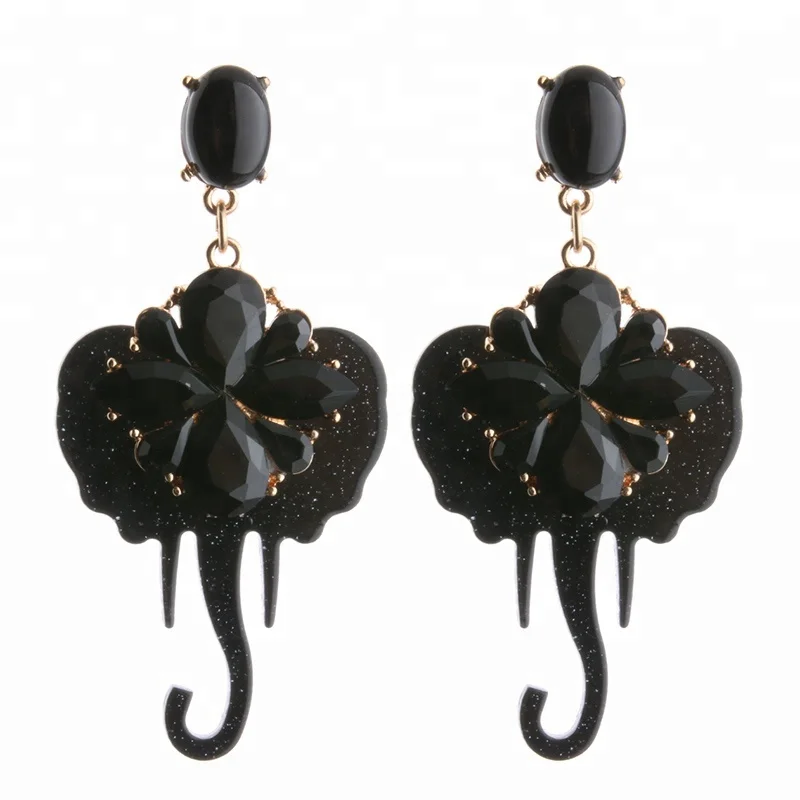 

NeeFu WoFu New fashion pop ladies classic charm resin elephant long earrings metal handmade glass big earrings, Pink