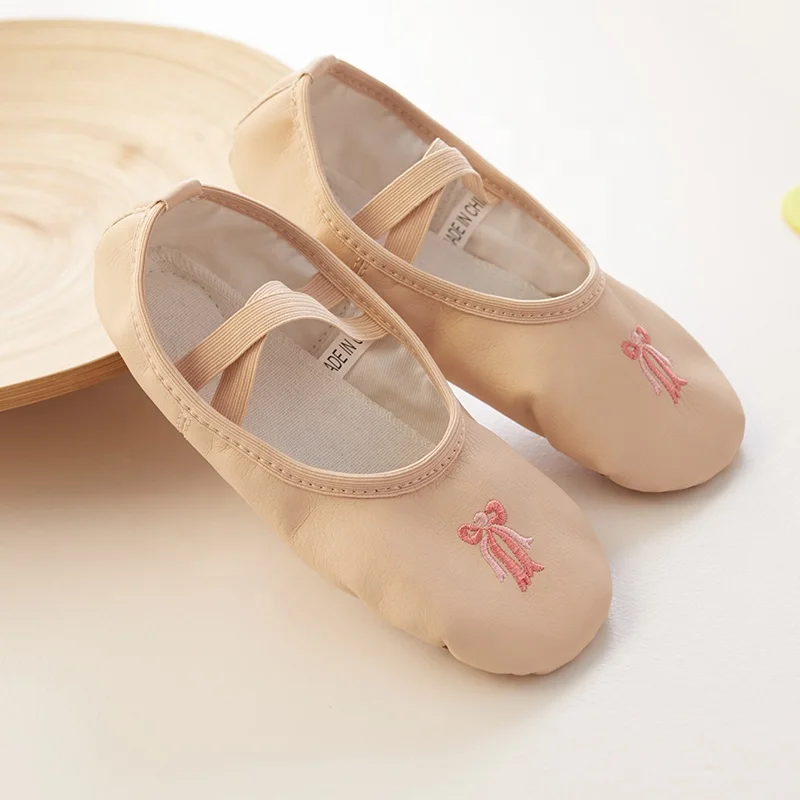 

Cheap Professional Kids Girls Slipper Soft Flat Pu Leather Split Sole Ballet Shoes, Beige