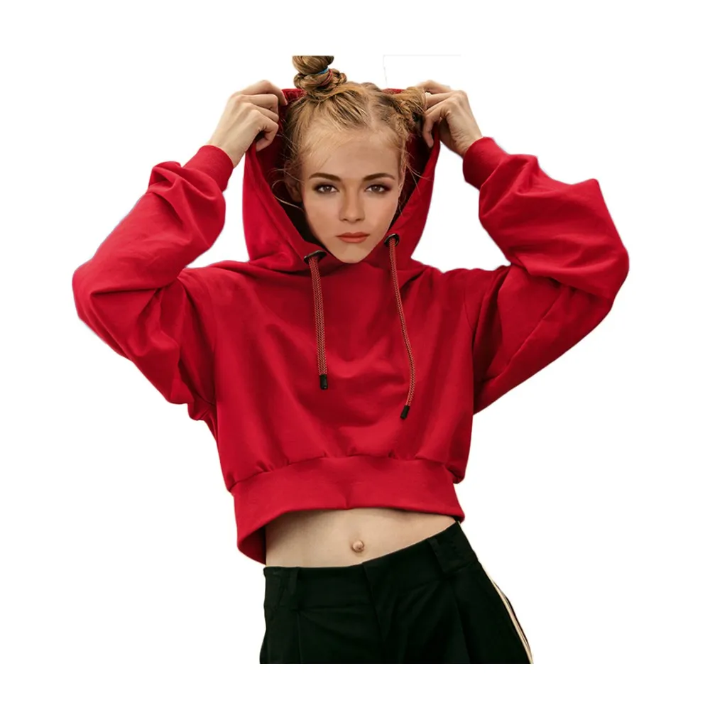 

Wholesale Cropped Top Gym Wear Plain Short Hoodie 100% Cotton Womens Hoodies Pullover, Customized color
