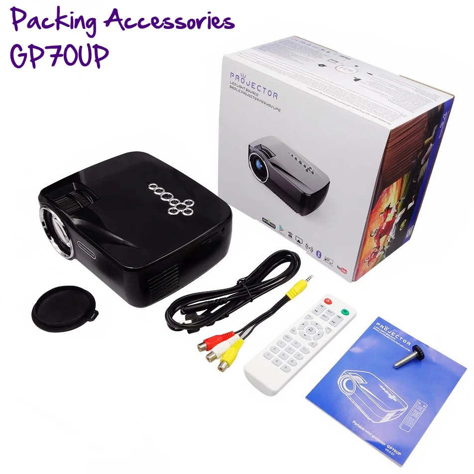 

New arrival GP70UP micro projector with android 4.4 1200luminous 800*480 mini LED projector for home cinema, Black and white