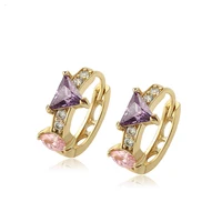

98760 xuping fancy triangle round colorful stone 14k huggies earrings, gold earrings for women