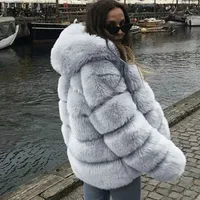 

Amazon hot sale New winter warm clothes ladies faux fur oversize hoodie jacket quilted thicken overcoat Fox fur coat for women