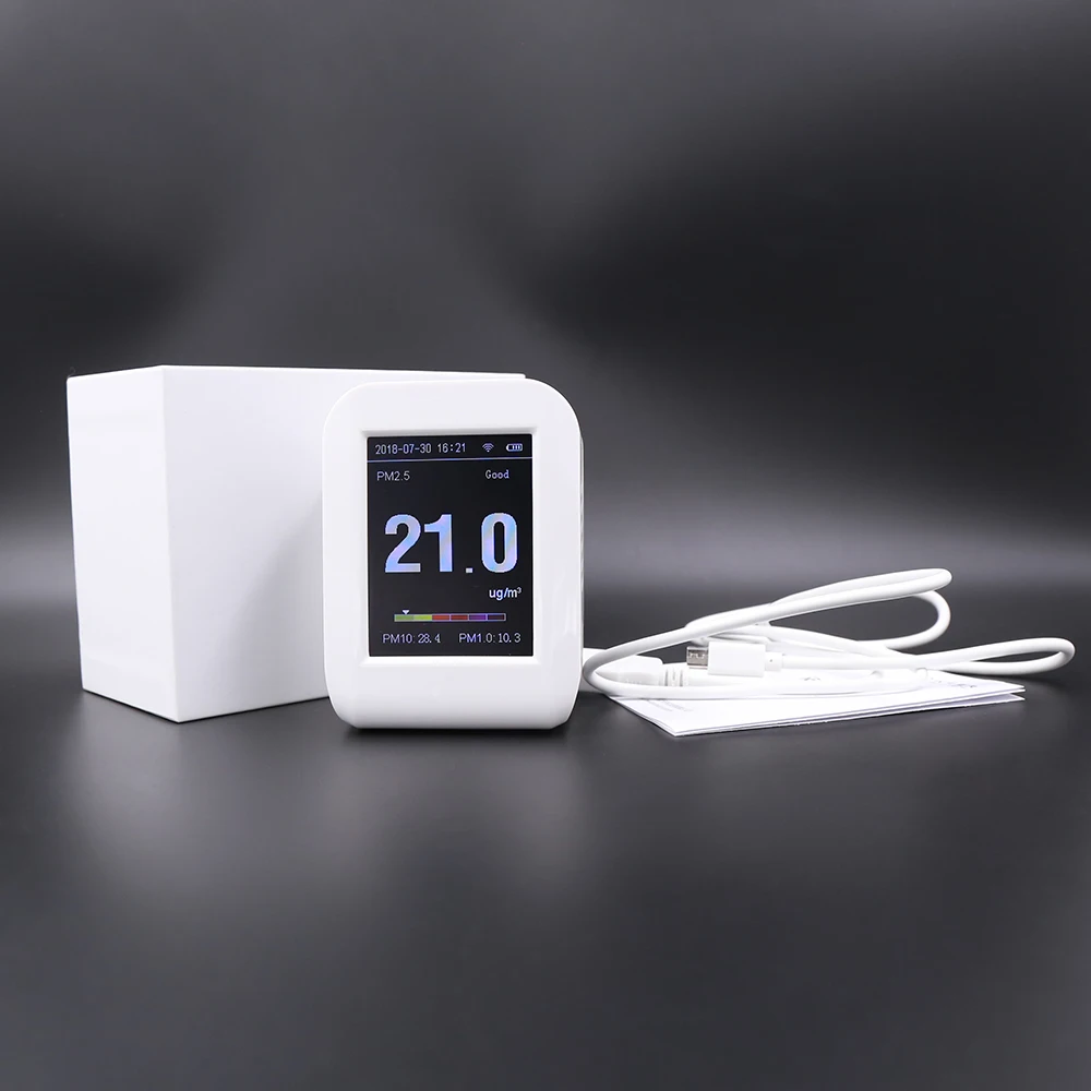 
CE and ROHS compliant air quality monitor for sale real time detecting PM1.0 PM2.5 PM10 CO2 HCHO and OEM VOC 