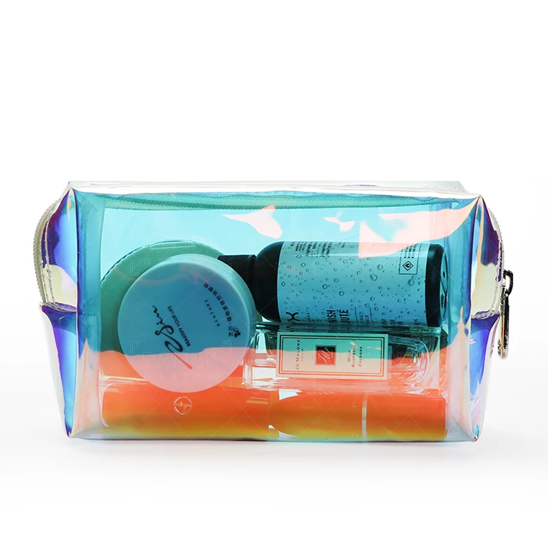 

Wholesale Outdoor Accessories Waterproof Trolley Clear Makeup Bag Custom Logo Holographic Makeup Bags Cosmetic Bag PVC Zipper, Customized color