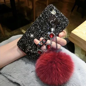 Luxury Fur Ball Diamond Chain Anti-Drop Back Cover For iPhone 7