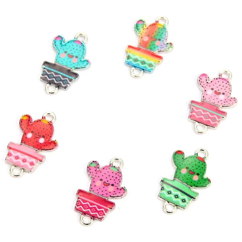 

Silver Color Enamel Cactus Connector for Jewelry Making Earrings Accessories Findings DIY 22*13mm