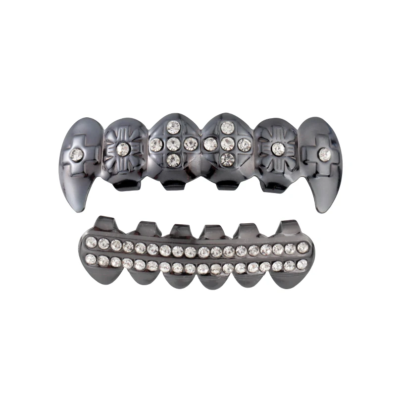 
Hot selling One Pair Teeth Grillz HipHop Gold Teeth full set [lower & upper hiphop grillz] with diamond 
