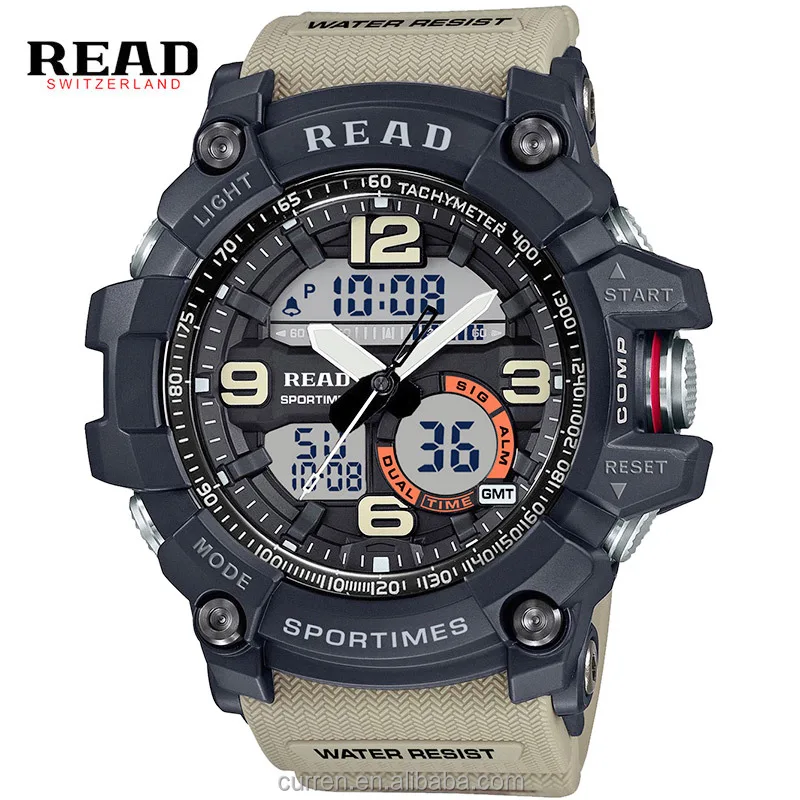 

READ 90001 Brand 2017 Top Sports New Cheap Electronic Wrist Watches for Men Masculino Alarm Clocks Silicone Digital Watch, Black orange red grey khaki green