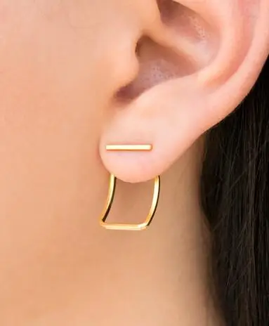 

Zooying silver minimal square front back Earring gift for women, Gold,silver