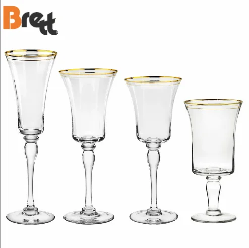 

Guangzhou wedding glassware brands crystal gold rim wine glass stemware, Transparent