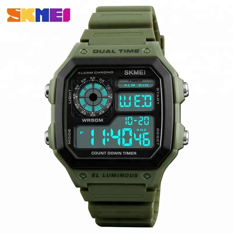 

skmei 1299 sport digital fashion waterproof 5ATM cheap chronograph digital men military watch, Black/blue/red/army green