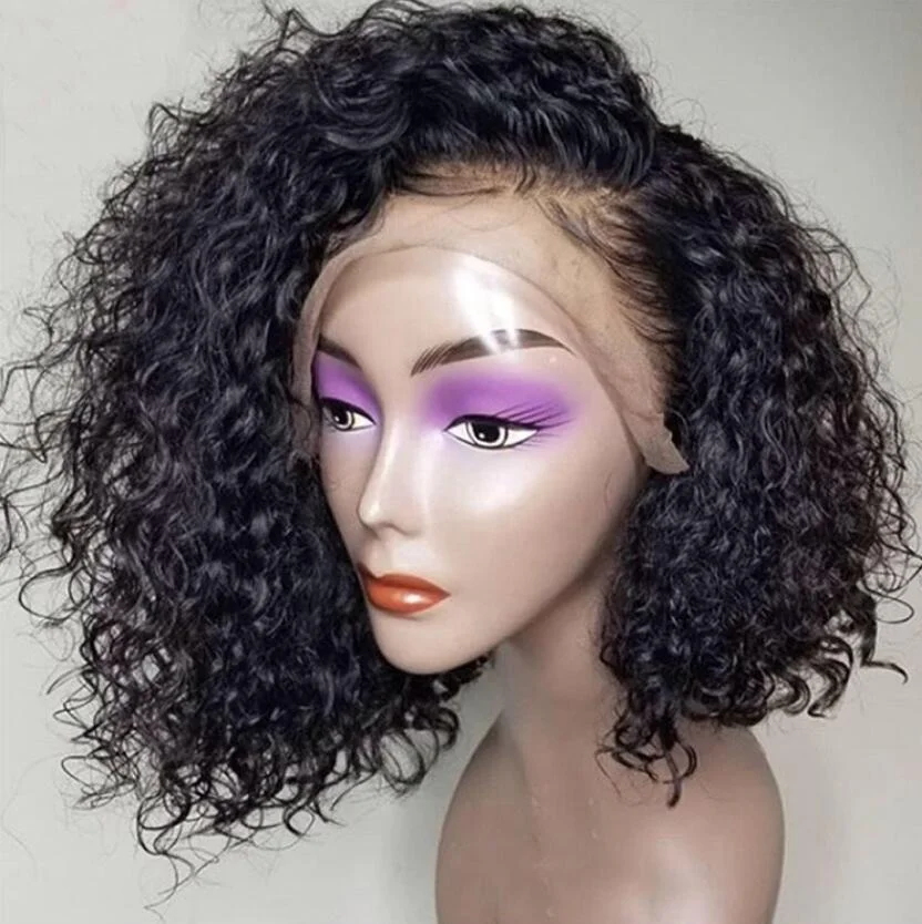 

Hot Sale Malaysian Curly Bob Wig Lace Front Human Hair Wigs 180% Density Short Wigs for Women Remy Hair, Natural color lace wig