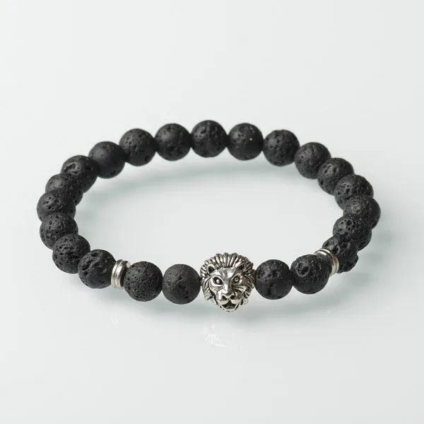 

Lava Rock Bead Bracelet, Stretch Bracelet With Lion Head ,Men Bracelet, N/a