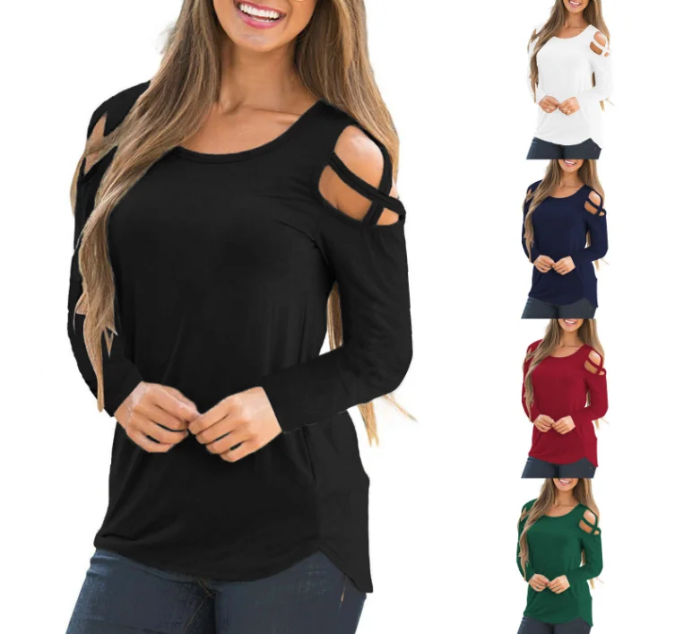

Autumn O-Neck Long Sleeves Solid Women Blouse And Tops, As show