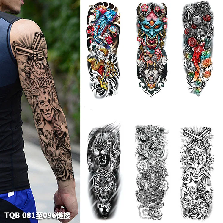 

TQB-081 -096 2019 New Full Arm Large Skull Waterproof Temporary Tattoo Sticker for Men Women