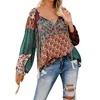 Women Blouses Casual Loose Floral Print V Neck Long Sleeve Shirts Blouses Women Tops