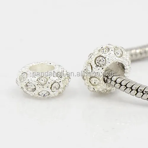 

PandaHall Alloy Rhinestone European Beads Large Hole Beads Rondelle Silver Metal Color Beads Crystal  Hole 5mm, N/a